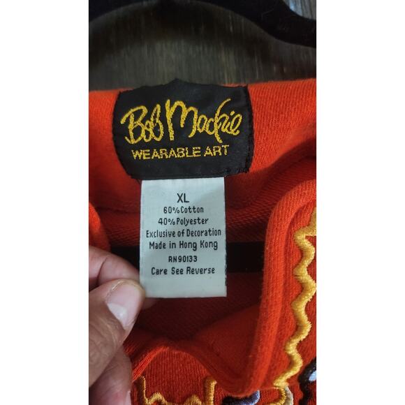 BOB MACKIE Sweatshirt Top Woman's XL Orange Colorful Knit Wearable Art Abstract - Picture 2 of 9